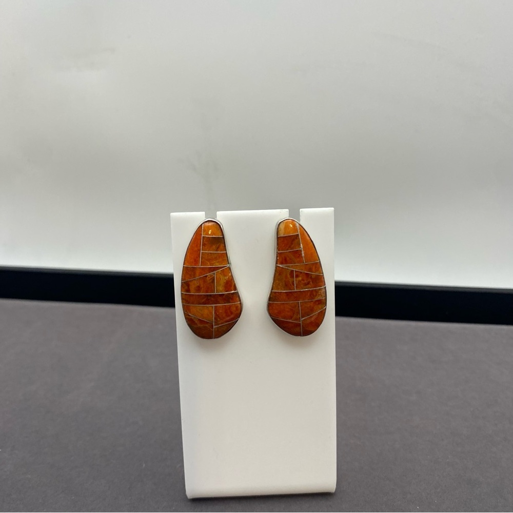 Jay King - Desert Trading Co. signed 925 Coral Inlay Earrings - Picture 2 of 9